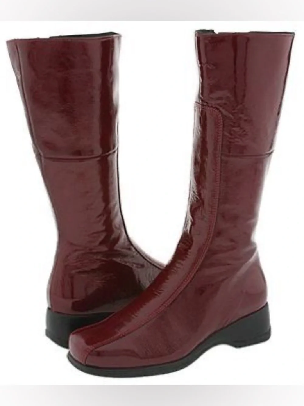 La Canadienne Blanche Crinkle Patent Leather Square Toe Cherry Red Wedge Boots 7